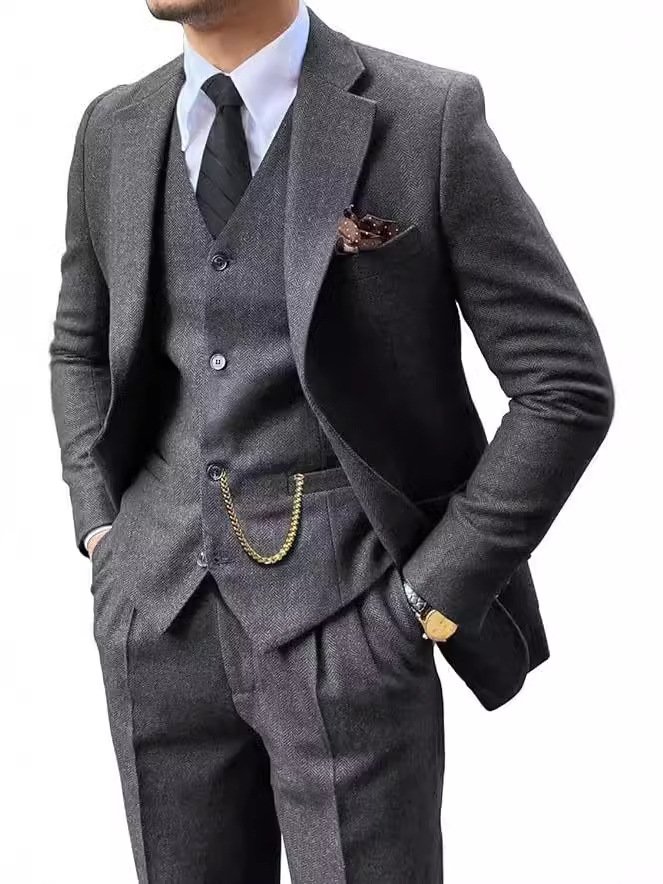 Mens Herringbone Three-Piece Suit Set - Image 3