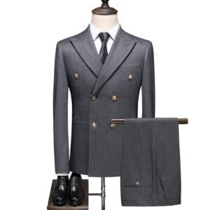 Mens Double-Breasted Plaid Three-Piece Suit