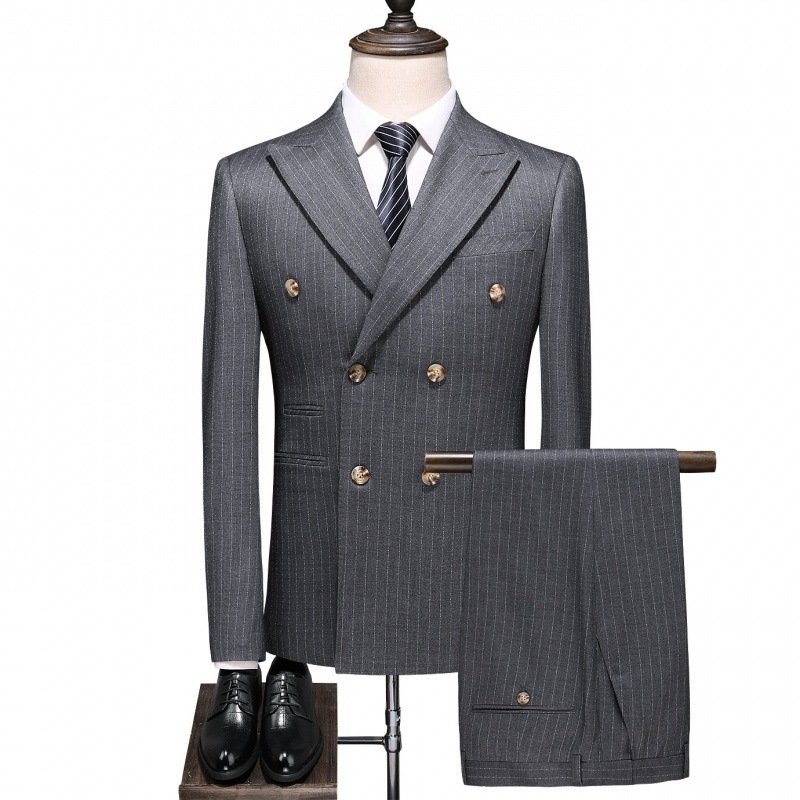 Mens Double-Breasted Plaid Three-Piece Suit