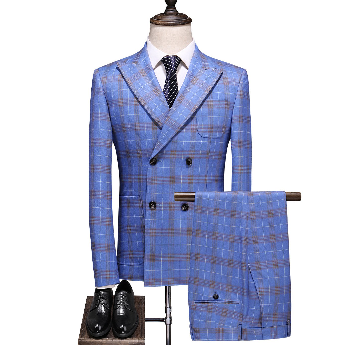Mens Double-Breasted Plaid Three-Piece Suit - Image 3