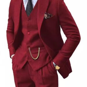 Mens Herringbone Three-Piece Suit Set