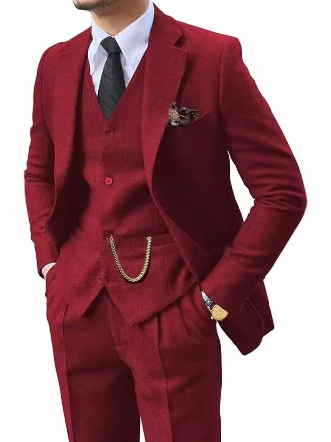 Mens Herringbone Three-Piece Suit Set