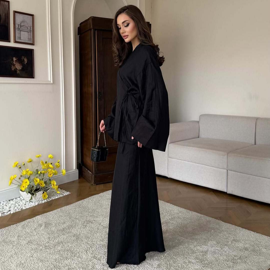 Amazon 2026 New European and American Style V-Neck Long-Sleeve Loose Cool Simple Japanese-Style Top and Bodycon Skirt Set - Image 2