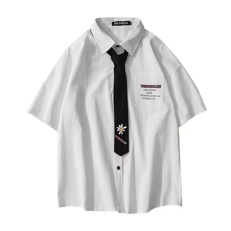 Summer White Shirt for Men and Women, Short-Sleeved, Loose Fit, 2026 New Niche Dk Uniform Shirt, Cross-Border Trade - Image 4
