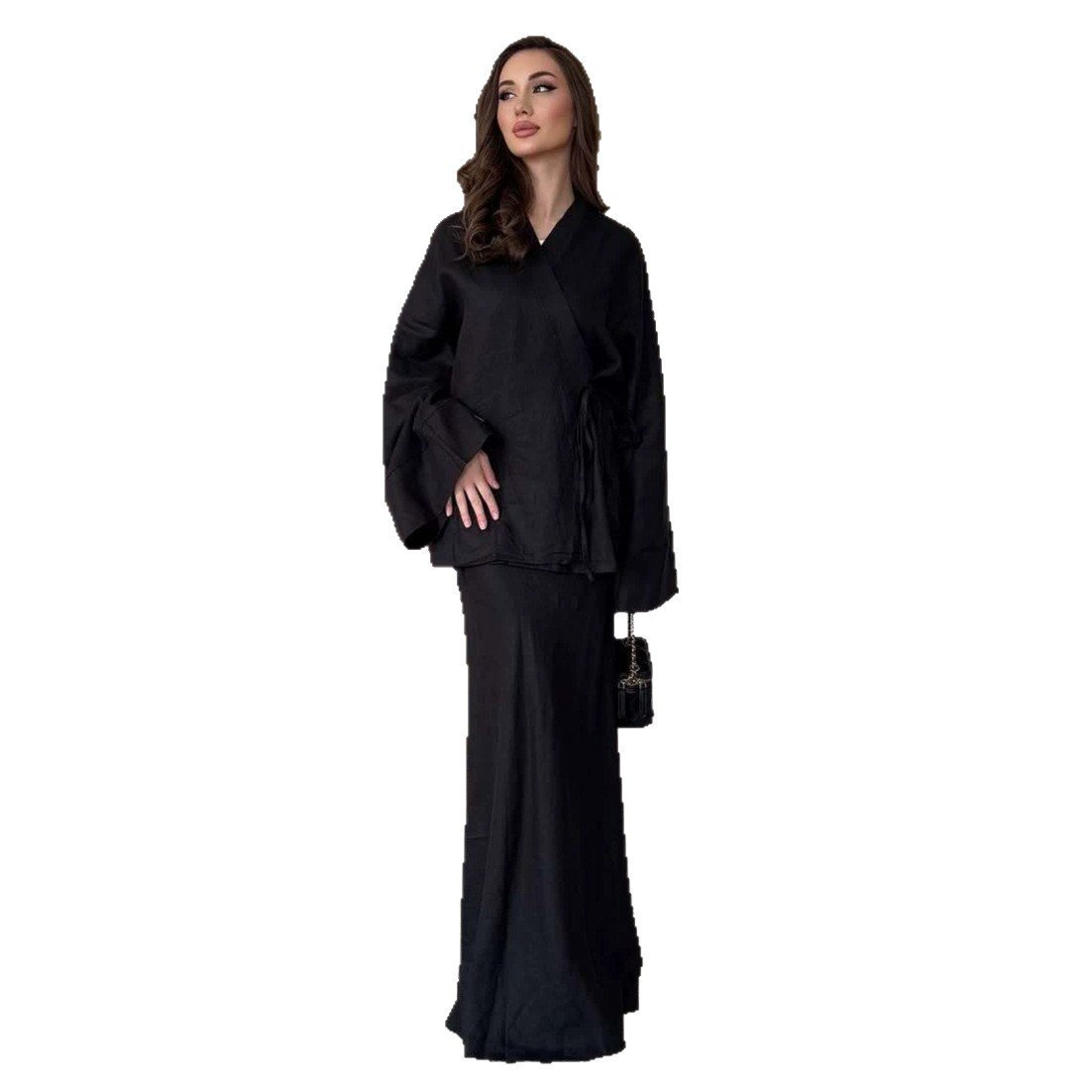Amazon 2026 New European and American Style V-Neck Long-Sleeve Loose Cool Simple Japanese-Style Top and Bodycon Skirt Set - Image 5