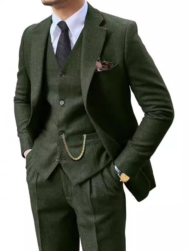 Mens Herringbone Three-Piece Suit Set - Image 4